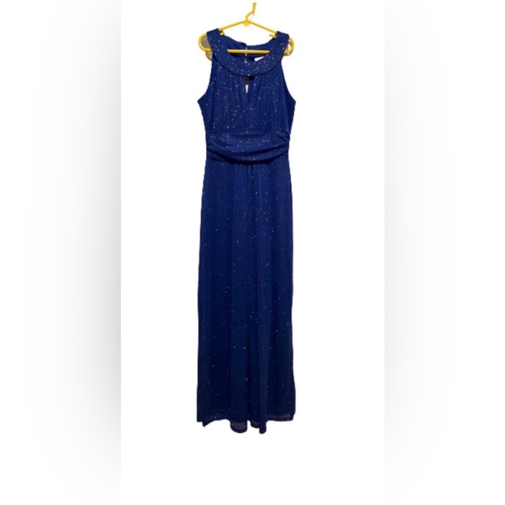 Navy Blue Sparkle Strapless Gown Long Dress Maxi Tank Shimmer Sleeveless Prom M
